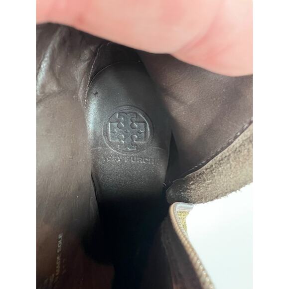 Tory Burch Alaina Green Suede Leather Heeled Booties size 6M - Picture 7 of 12